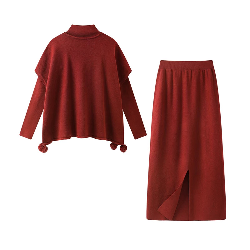 Knit Turtleneck Top and Skirt Set 2