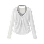 1627207:28320,6017074809856,1627207:28320,6017074809855,6017074809856,6017074809855, Ruched Long Sleeve Top with Striped Inset