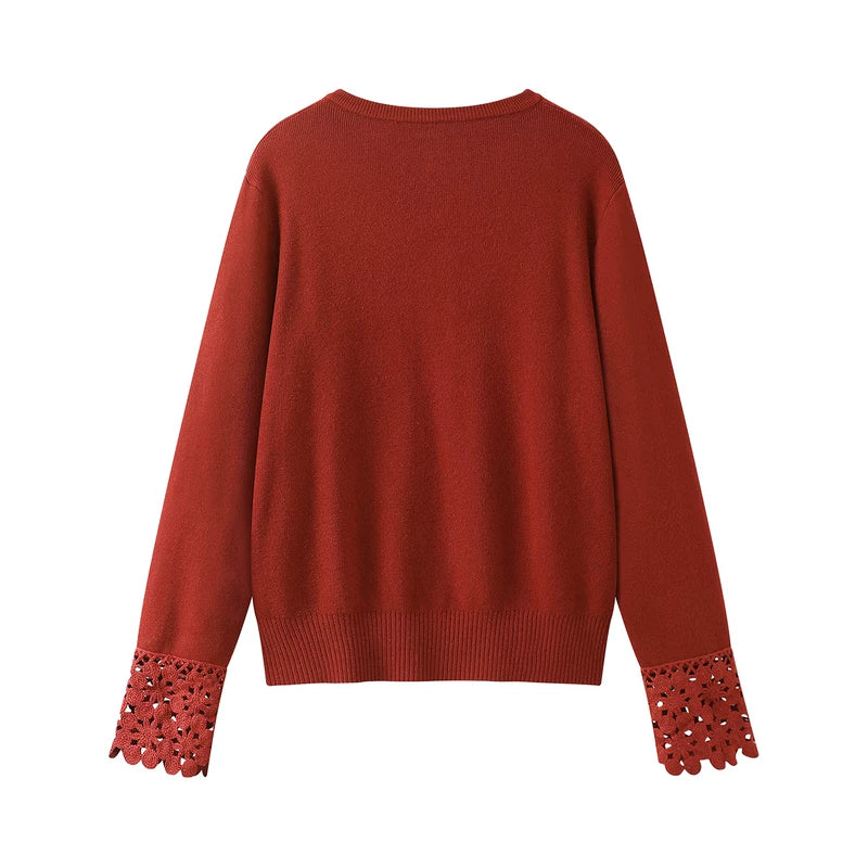 Lace Cuff Button Front Knit Cardigan Sweater 2