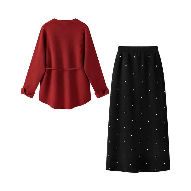 Knit Sweater and High-Waisted Polka Dot Skirt 2