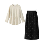 1627207:383182319,6181669438587,1627207:383182319,6181669438588,1627207:383182319,6181669438589,6181669438587,6181669438588,6181669438589, Knit Sweater and High-Waisted Polka Dot Skirt