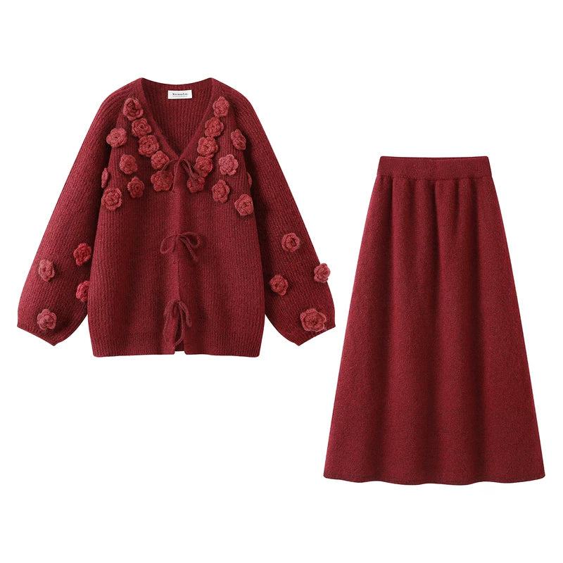 7200526:45522683,6015227124521,7200526:45522683,6015227124522,7200526:45522683,6015227124523,7200527:45522680,6015227124518,7200527:45522680,6015227124521,7200527:45522680,6015227124524,6015227124521, Knit Rose Cardigan and Midi Skirt Set