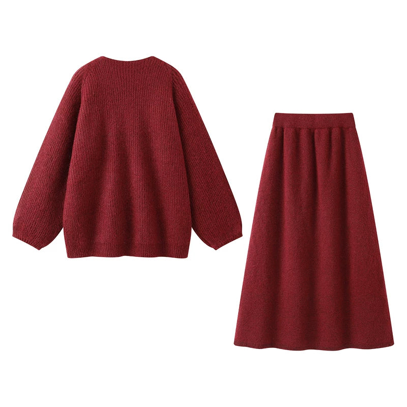 Knit Rose Cardigan and Midi Skirt Set 2