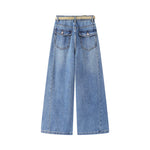 Wide Leg Cropped Denim Pants with Belt 2