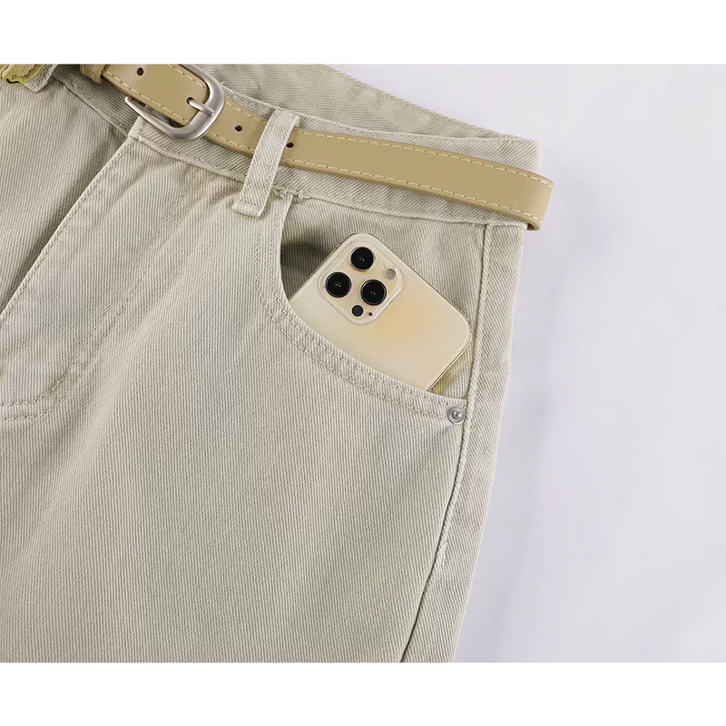 Wide Leg Cropped Denim Pants with Belt 3