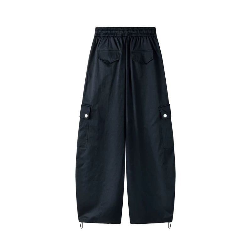 Loose Wide-Leg Drawstring Cargo Pants 2