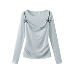 6026218485944,6026218485945, Draped Neck Long Sleeve Pullover Top