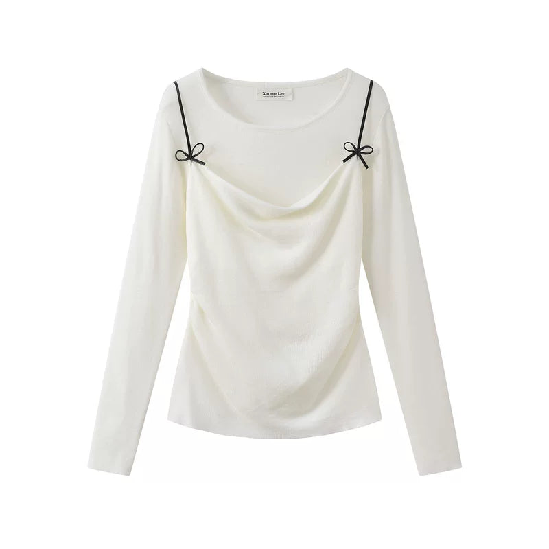 6026218485948,6026218485949, Draped Neck Long Sleeve Pullover Top