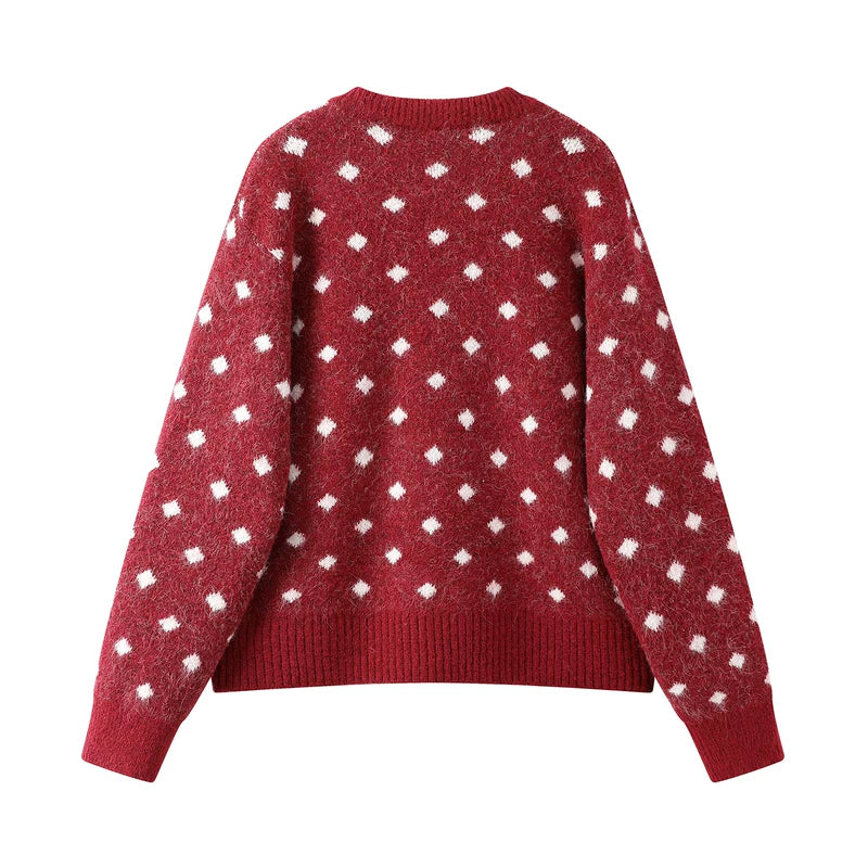 Polka Dot Knit Cardigan with Pom Pom Ties 2