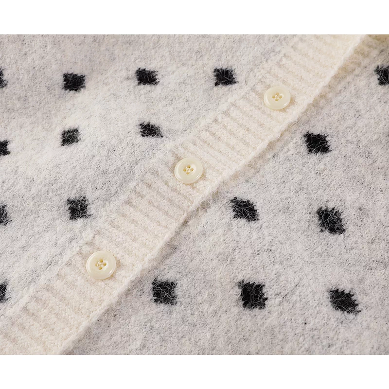 Polka Dot Knit Cardigan with Pom Pom Ties 4