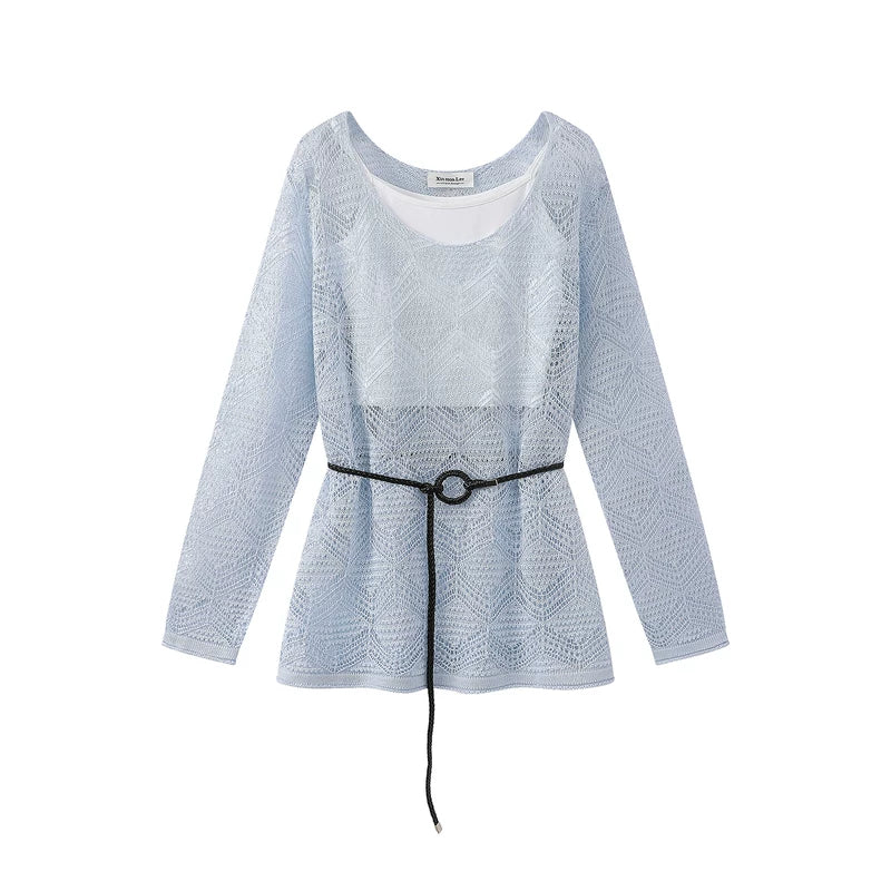 6193756059164,6193756059165, Layered Knit Camisole Vest with Belted Cover-Up