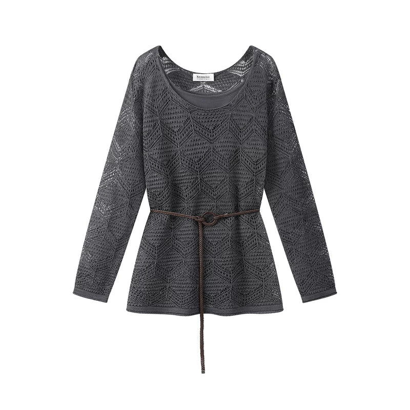 6193756059168,6193756059169, Layered Knit Camisole Vest with Belted Cover-Up