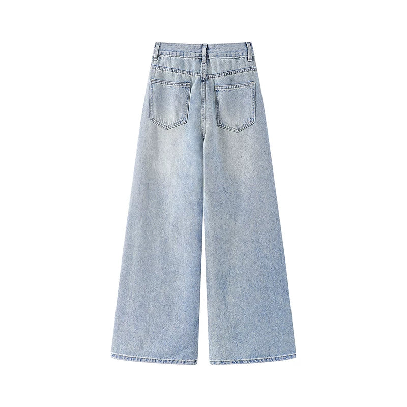 Wide-Leg Denim Pants with Pony Embroidery 2