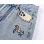 Wide-Leg Denim Pants with Pony Embroidery 3