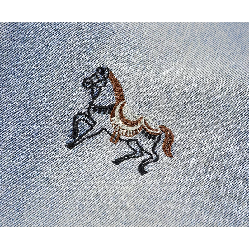 Wide-Leg Denim Pants with Pony Embroidery 4