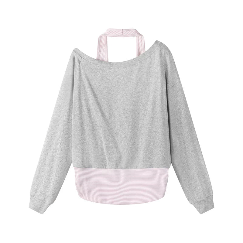 Off-Shoulder Faux Layered Pullover Sweatshirt 2