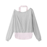Off-Shoulder Faux Layered Pullover Sweatshirt 2