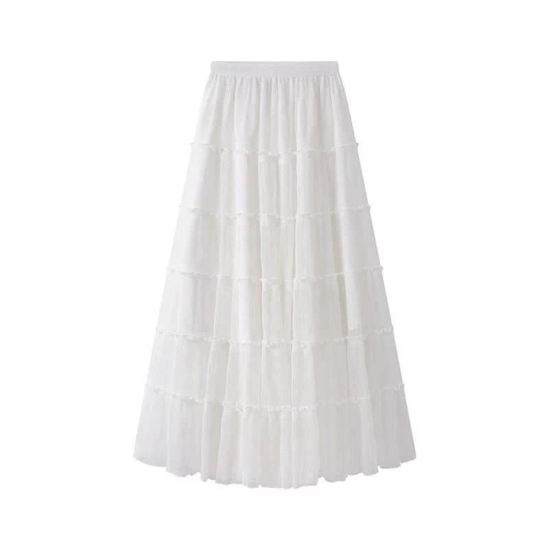 1627207:28320,6185643683626,1627207:28320,6185643683627,6185643683626,6185643683627, Ruffled Tiered Mesh Midi Skirt