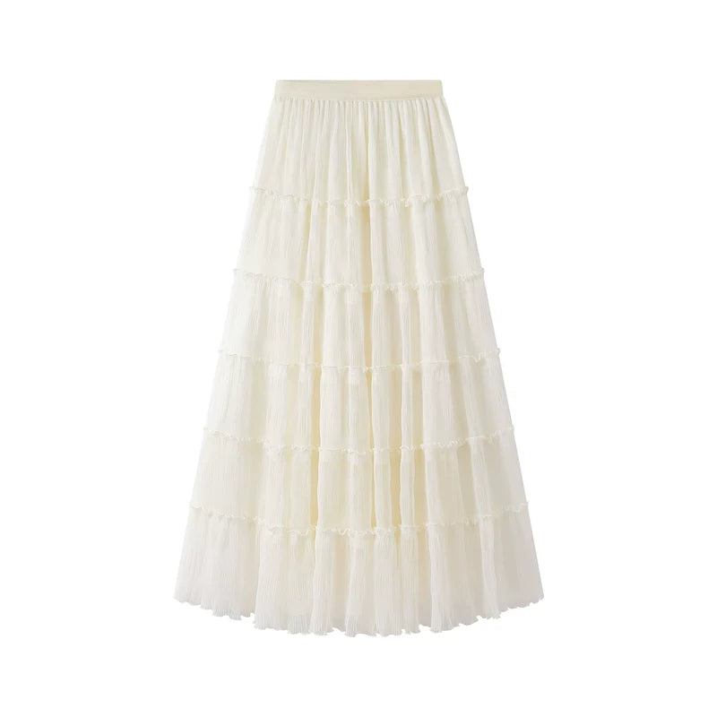 Ruffled Tiered Mesh Midi Skirt 2