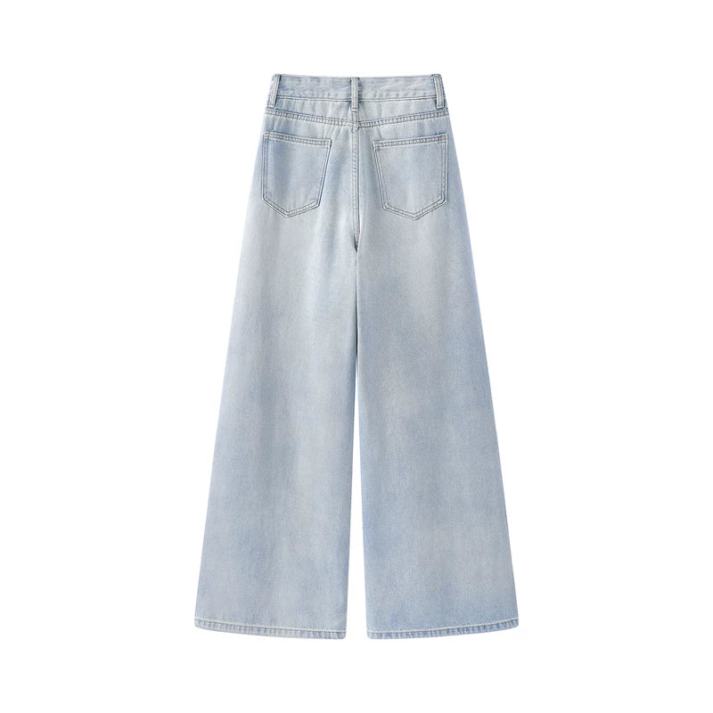 Embroidered Floral Wide Leg Denim Pants 2