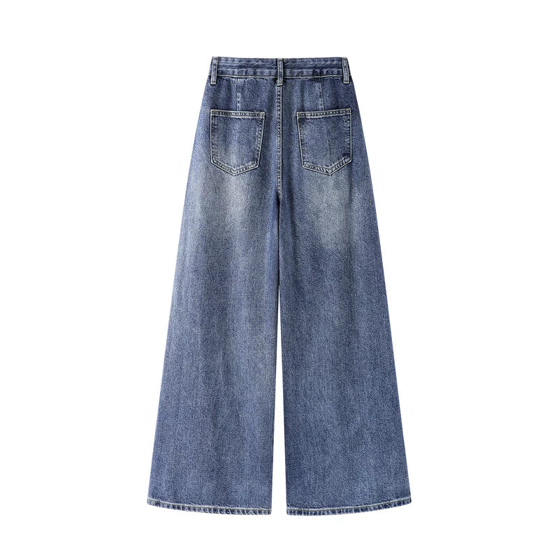 High Waisted Wide Leg Denim Pants 2