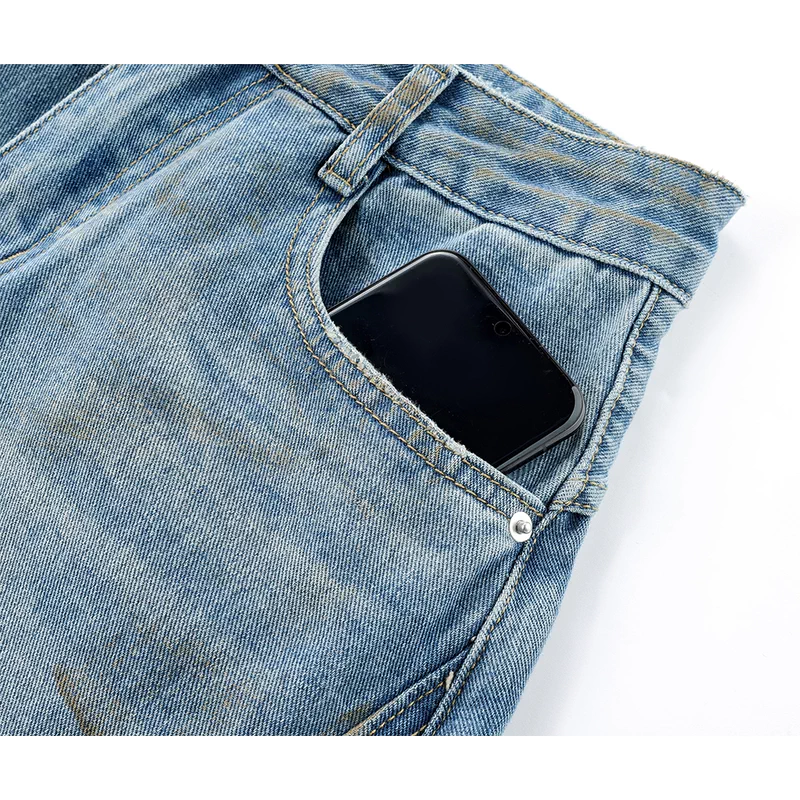 Wide Leg Soft Denim Pants with Stitching 3