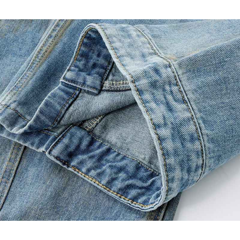 Wide Leg Soft Denim Pants with Stitching 4