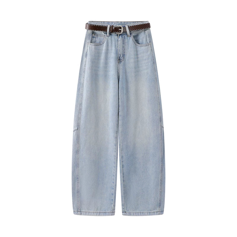1627207:4663879,6180052206053,1627207:4663879,6180052206054,1627207:4663879,6180052206055,6180052206053,6180052206054,6180052206055, Wide Leg Curved Denim Pants with Belt