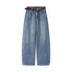 1627207:5515231,6180052206050,1627207:5515231,6180052206051,1627207:5515231,6180052206052,6180052206050,6180052206051,6180052206052, Wide Leg Curved Denim Pants with Belt