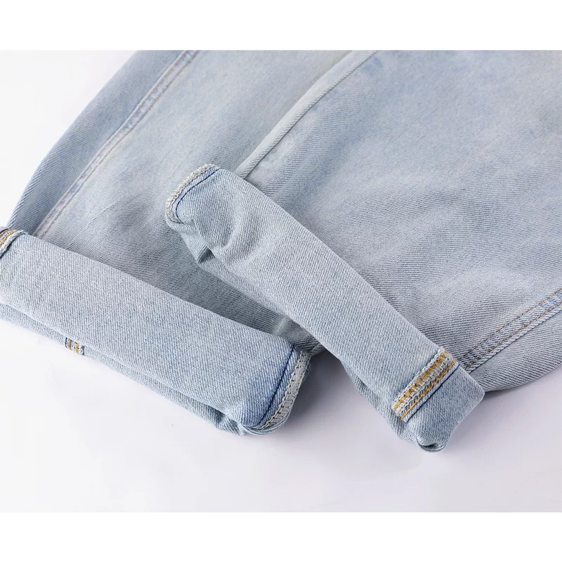 Wide Leg Curved Denim Pants with Belt 4