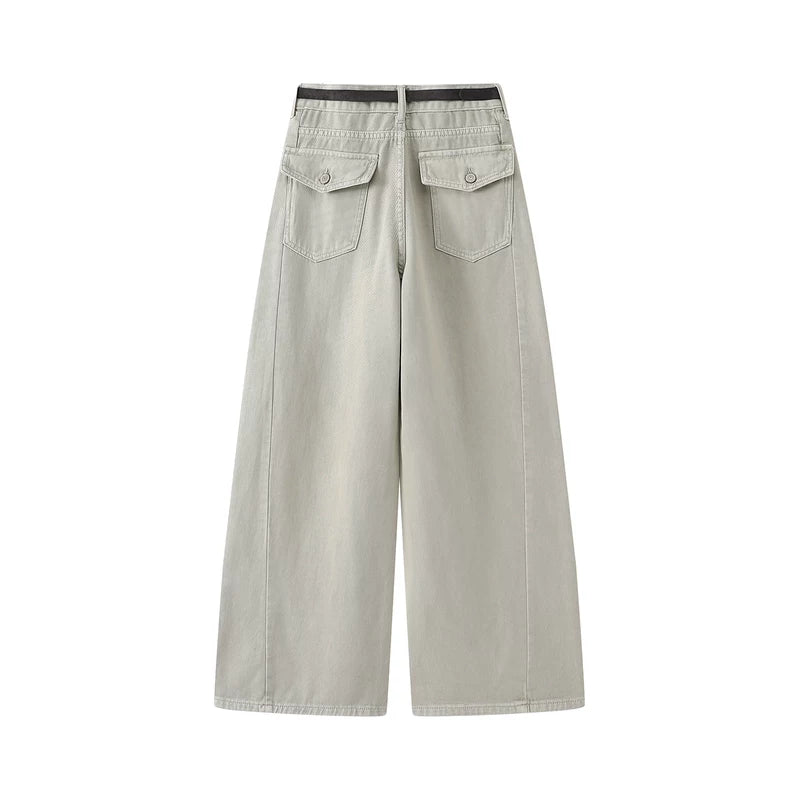 High Waisted Wide Leg Denim Pants 2