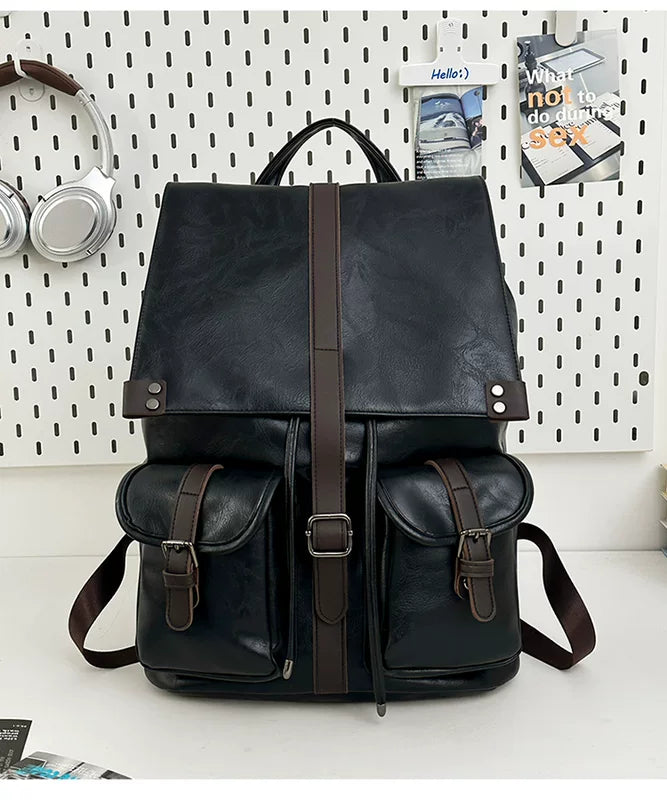 6194551203030, Retro PU Leather Flap-Top Backpack