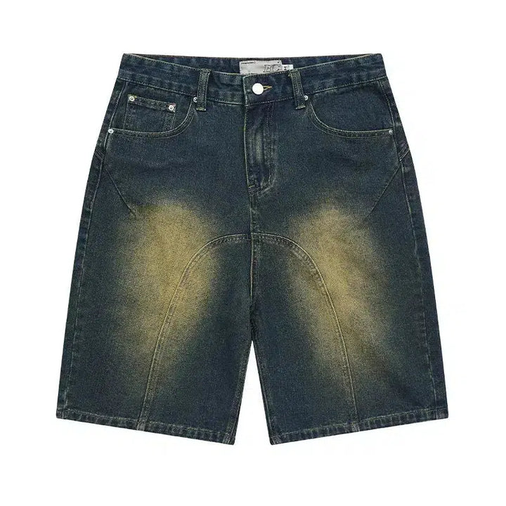 Yellow Green Washed Pleated Denim Shorts
