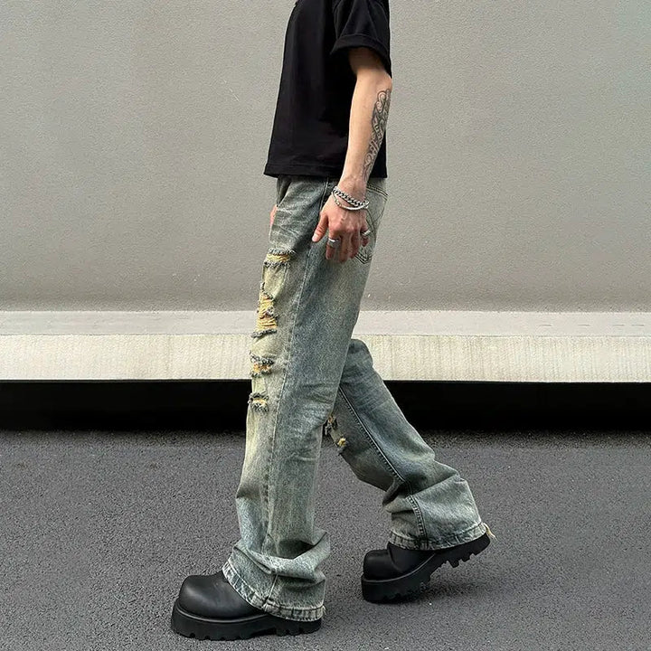 Yellow Mud Ripped Jeans
