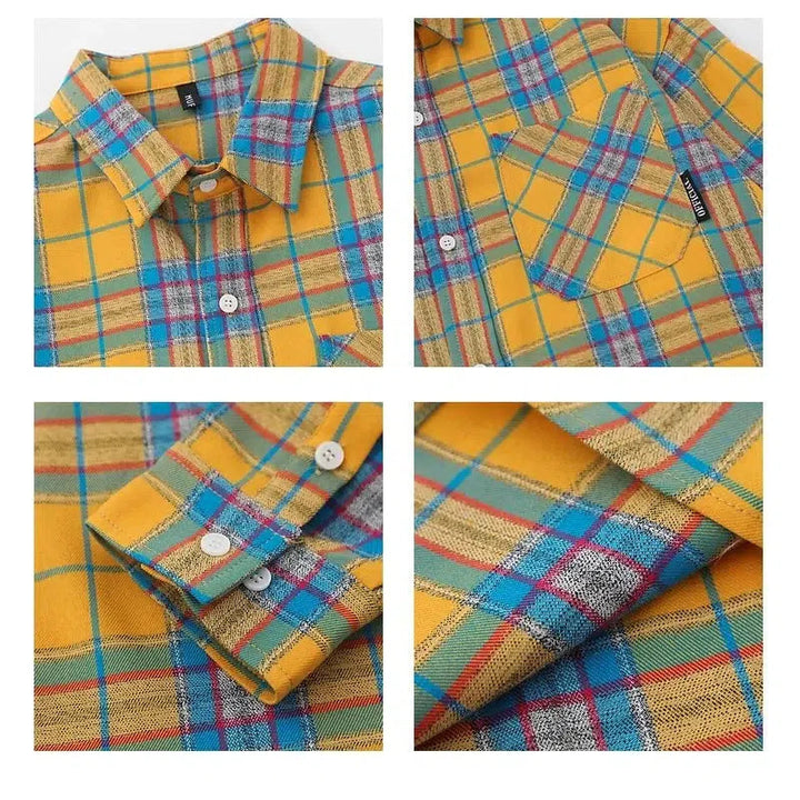 Yellow Plaid Long-sleeved Shirt