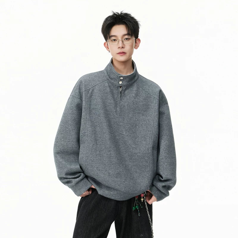 6175548982395,6175548982396,6175548982397,6175548982398,6175548982399, Half Zip Stand Collar Sweatshirt Pullover