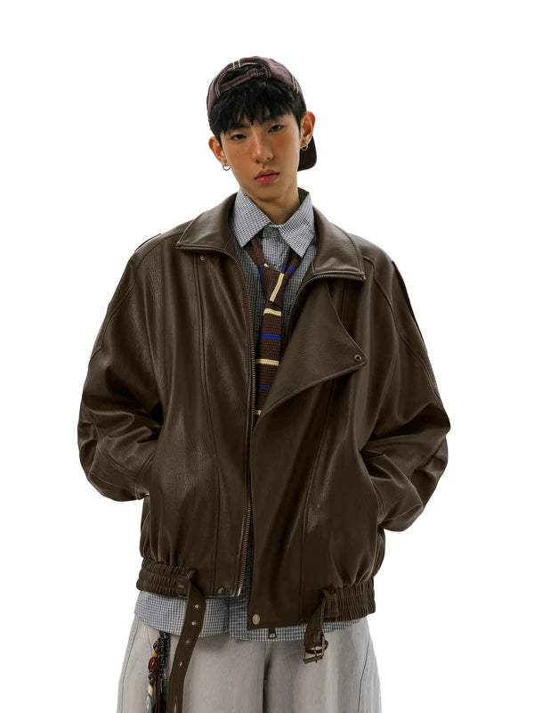 PU Leather Double-Collar Motorcycle Jacket 3