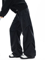 Washed Wide-Leg Pleated Workwear Jeans Pants 4