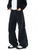 Washed Wide-Leg Pleated Workwear Jeans Pants 6