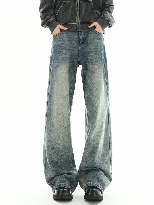 Washed Distressed Wide Leg Jeans Pants 6