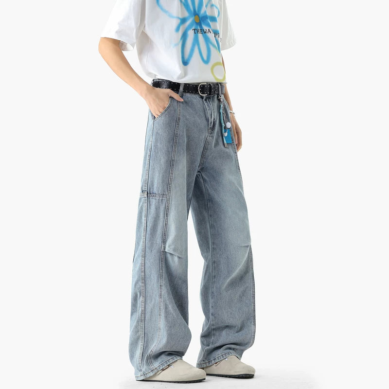 Washed Distressed Wide Leg Jeans Pants 4