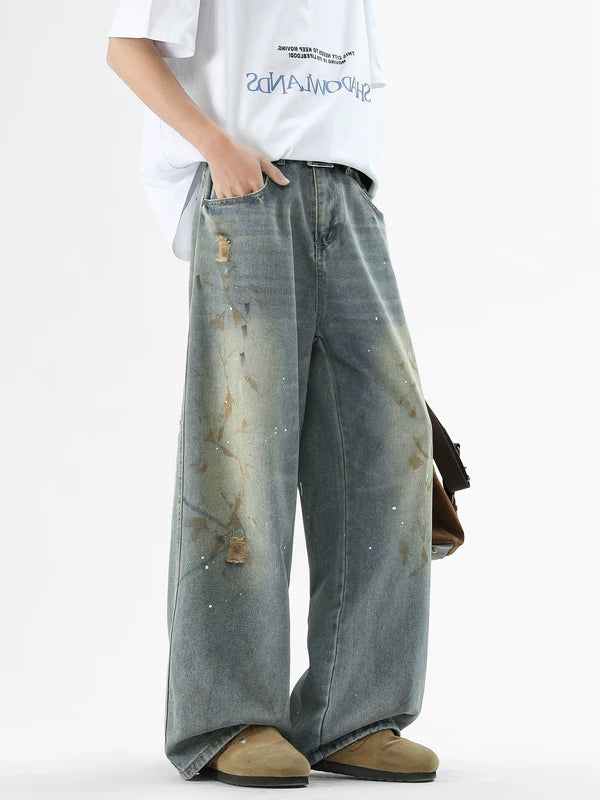Distressed Washed Wide Leg Jeans Pants 3