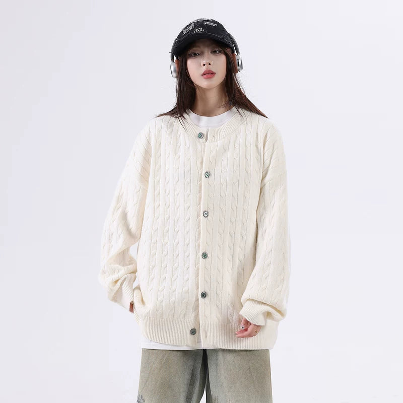 6112405055192,6112405055193,6112405055194,6112405055195,6112405055196, Cable Knit Button Front Cardigan Sweater