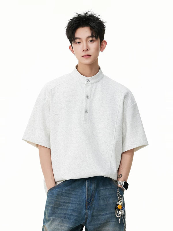 Short-Sleeve Henley Collar Loose T-Shirt 4