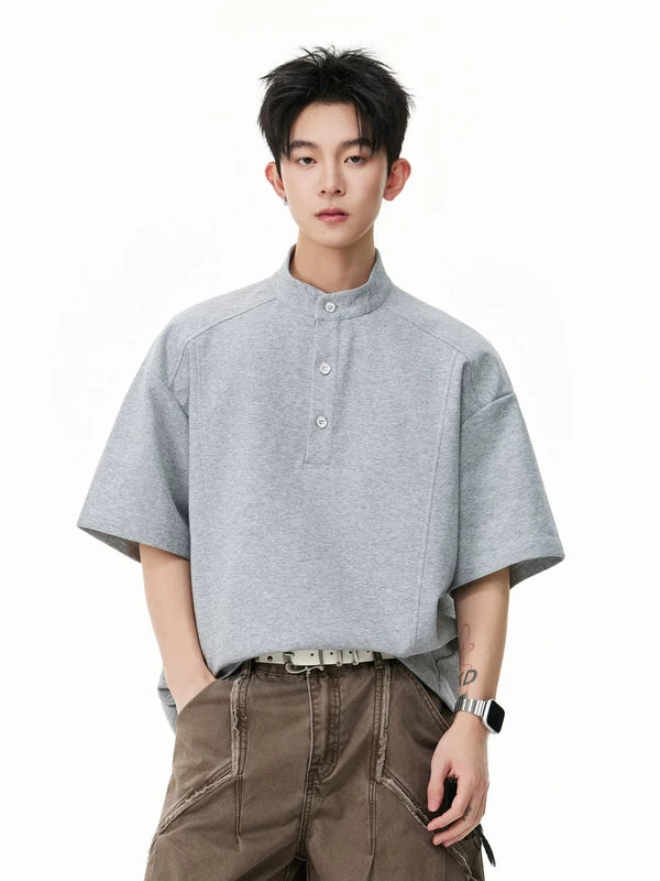 Short-Sleeve Henley Collar Loose T-Shirt 5