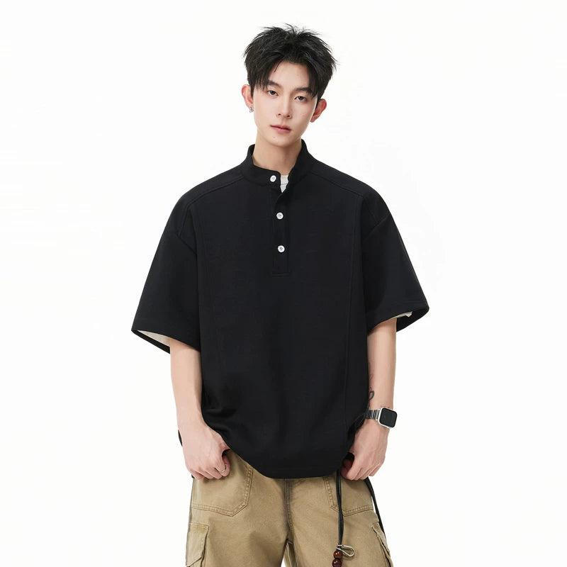 22486:28341,6186615823226,22486:28341,6186615823227,22486:28341,6186615823228,22486:28341,6186615823229,22486:28341,6186615823230,6186615823226,6186615823227,6186615823228,6186615823229,6186615823230, Short-Sleeve Henley Collar Loose T-Shirt