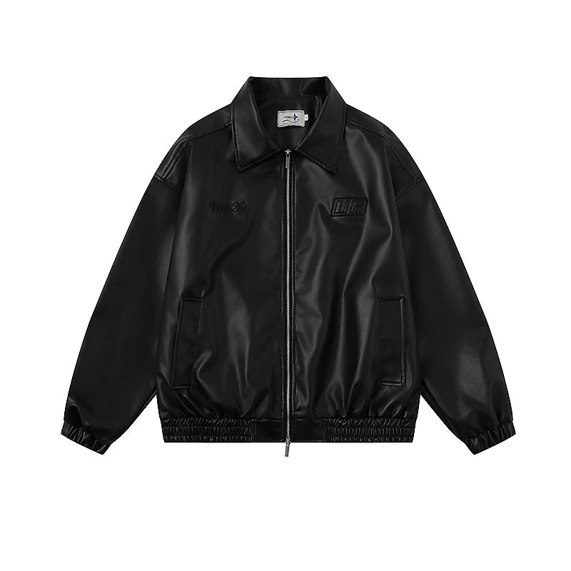 6159081063223,6159081063224,6159081063225, Retro Embroidered PU Leather Motorcycle Jacket