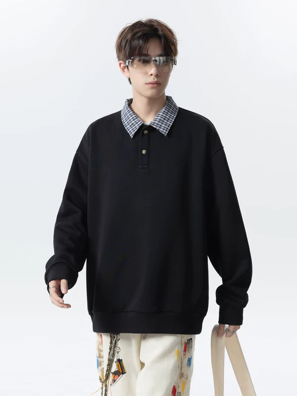 Plaid Collar Pullover Polo Sweatshirt 5