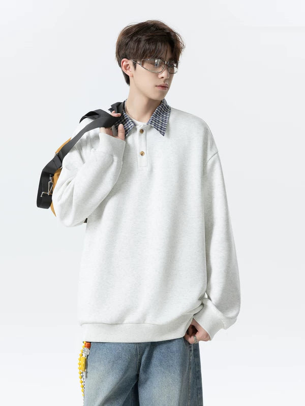 Plaid Collar Pullover Polo Sweatshirt 6