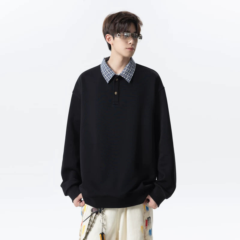 5930969512894,5930969512895,5930969512896,5930969512897,5930969512898,5930969512899,5930969512900, Plaid Collar Pullover Polo Sweatshirt